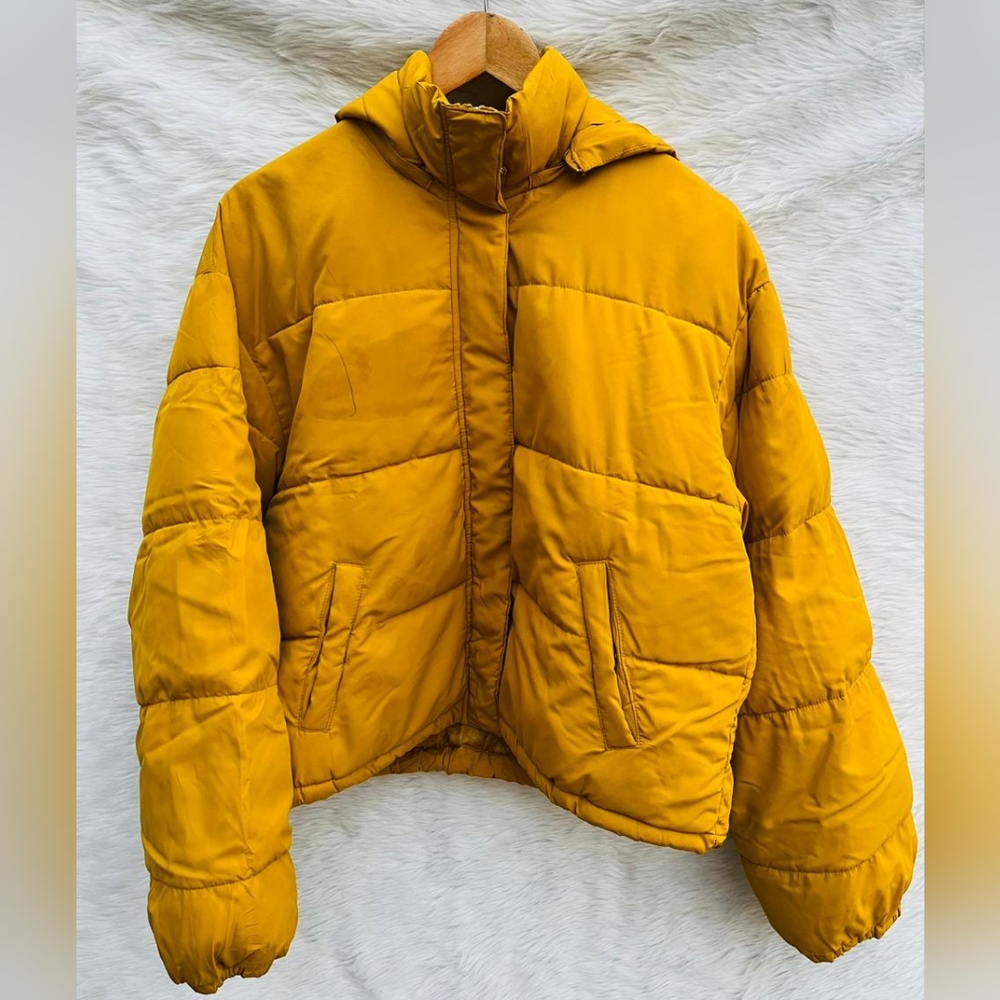 IGNI Mustard Oversized Puffer Jacket with Hoodie - Picture 3 of 10